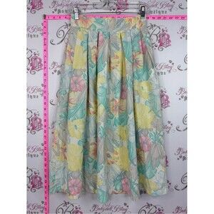 Skirt Vintage Pastel Floral Midi Skirt - Yellow, Mint & Pink
